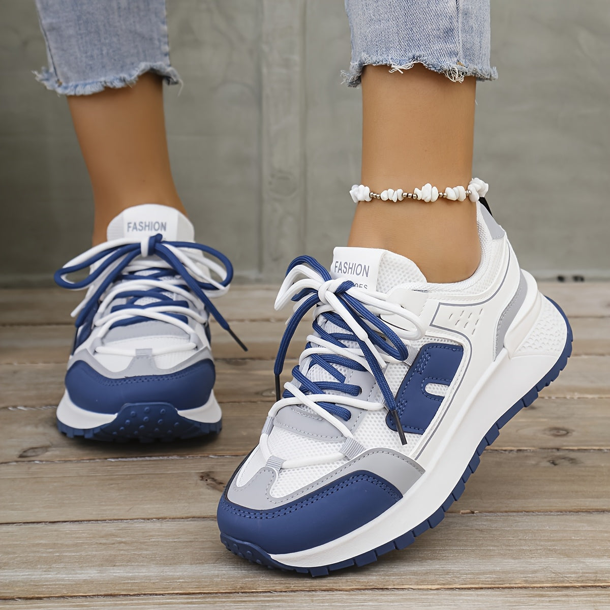 Damesmode Sneakers Met Een Hoogte Van Ongeveer De Hiel - Ademend Bovenste Deel Van Stof, Eenvoudige Neus, Vetersluiting, TPR Zool, EVA Inzool - Casual Atletische Schoenen Voor Alle Seizoenen