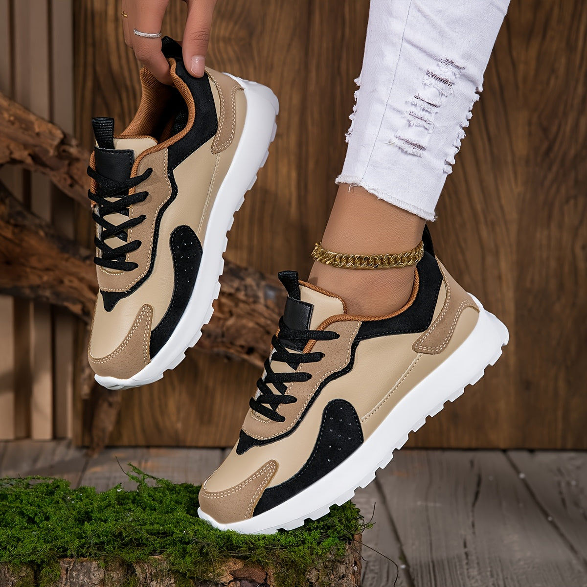 Dames Lichtgewicht Casual Sneakers - Kleurblok Ontwerp, Comfortabele Rubberen Zool Hardloopschoenen voor Alle Seizoenen met Vetersluiting, Ronde Neus Lage Top Stoffen Binnenkant & EVA Zool, Allseason Schoenen | Moderne Casual Schoenen | Rubberen Zool Scho