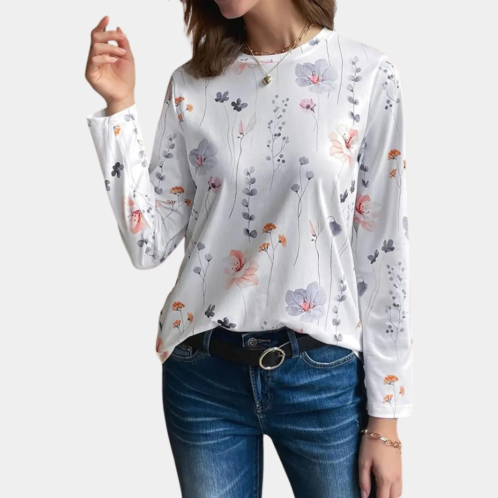 LINDA | Hvit Bluse Med Blomster