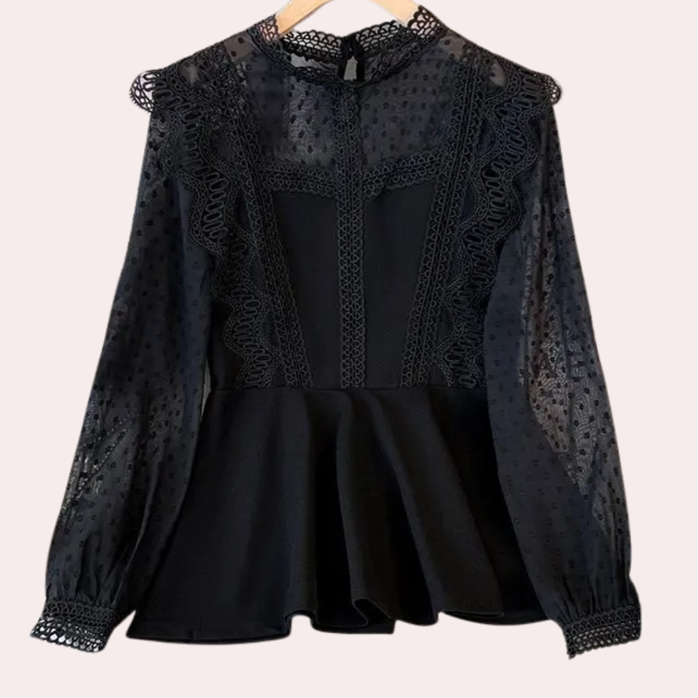 Stacey - Zwarte kanten blouse