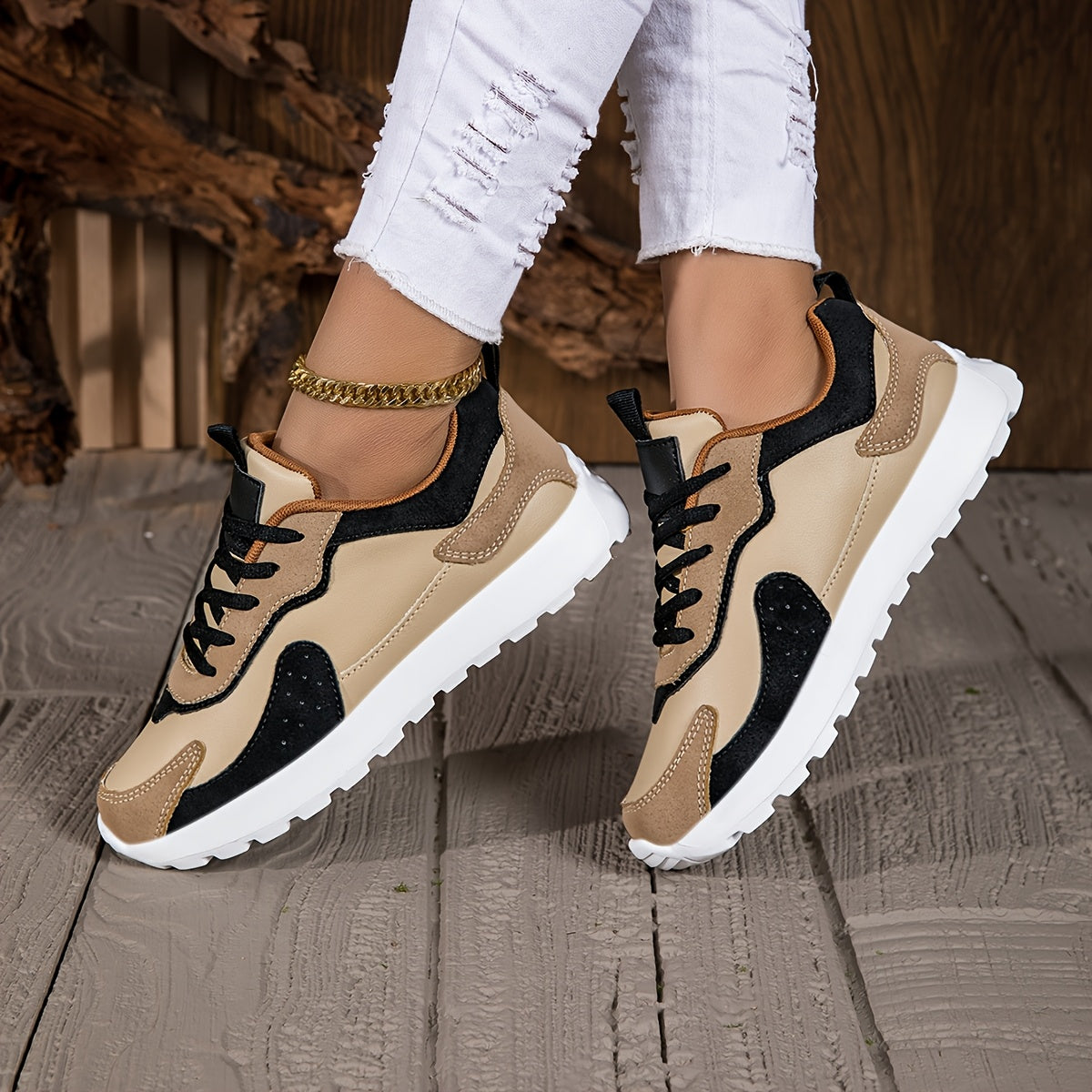 Dames Lichtgewicht Casual Sneakers - Kleurblok Ontwerp, Comfortabele Rubberen Zool Hardloopschoenen voor Alle Seizoenen met Vetersluiting, Ronde Neus Lage Top Stoffen Binnenkant & EVA Zool, Allseason Schoenen | Moderne Casual Schoenen | Rubberen Zool Scho